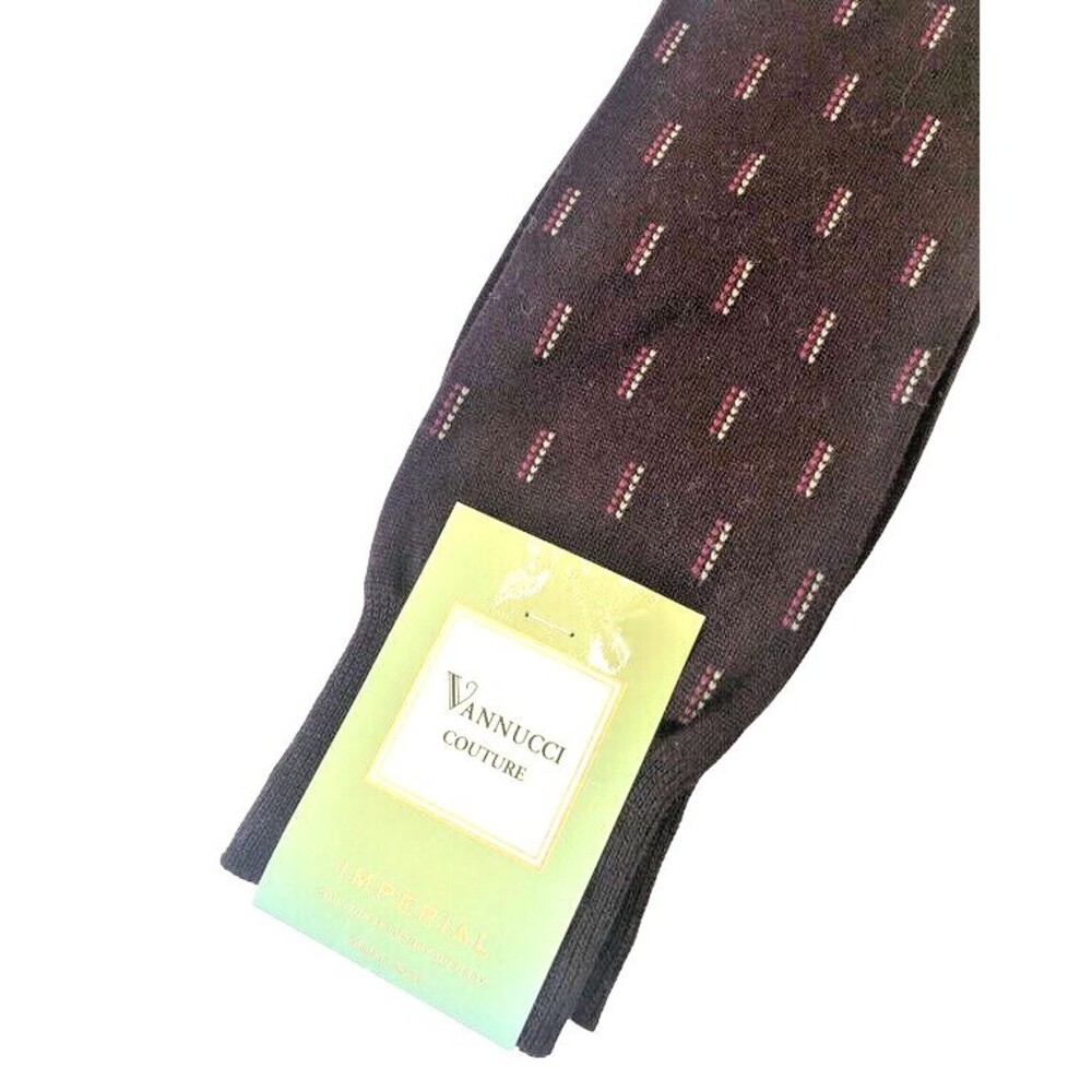 Vannucci Brown Mens Dress Socks Dashes Cotton Blend Designer Sz 10-13 Luxury